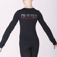 Футболка с длинным рукавом, надпись RUSSIA на спине из страз.